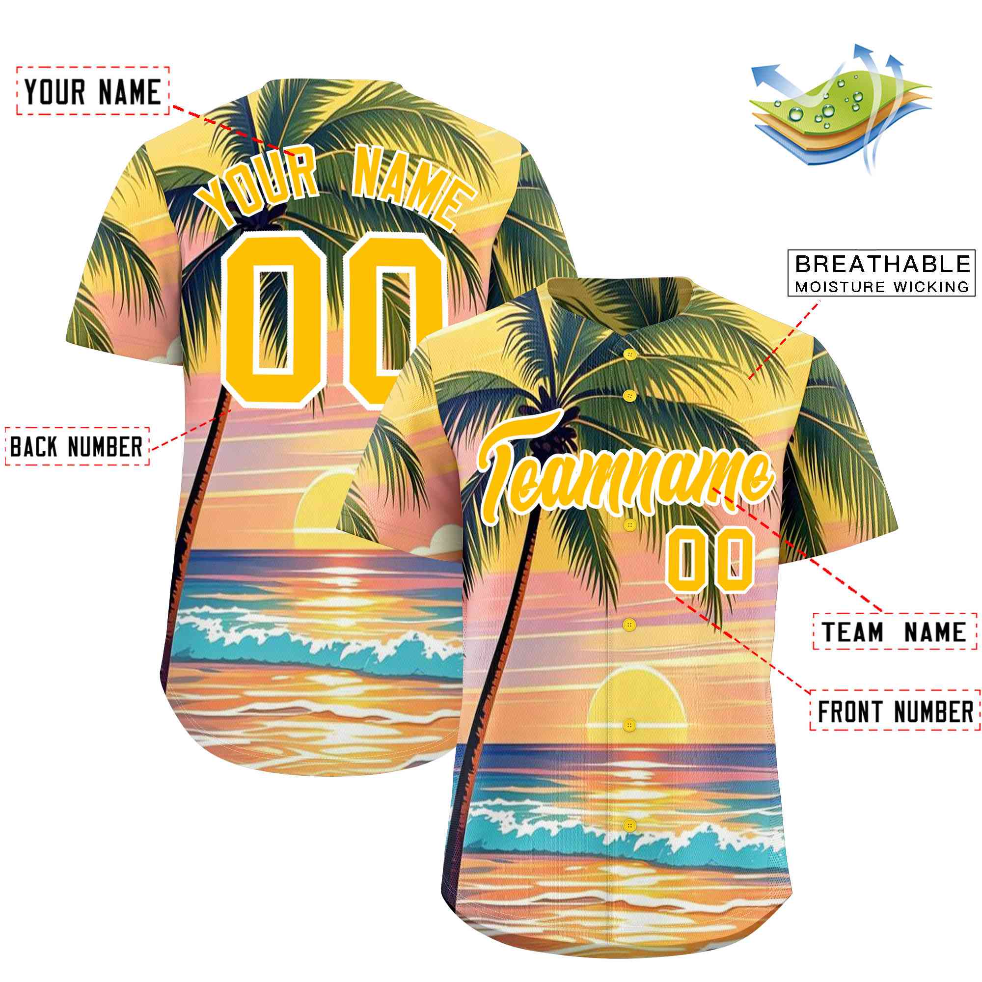 Personalized Multicolor Palm Tree Hawaiian Style Authentic Baseball Jersey