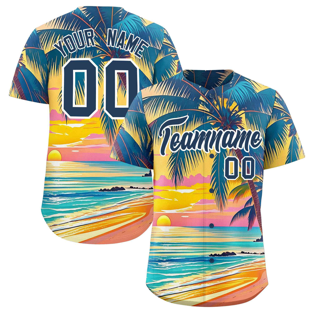 Personalized Multicolor Palm Tree Hawaiian Style Authentic Baseball Jersey