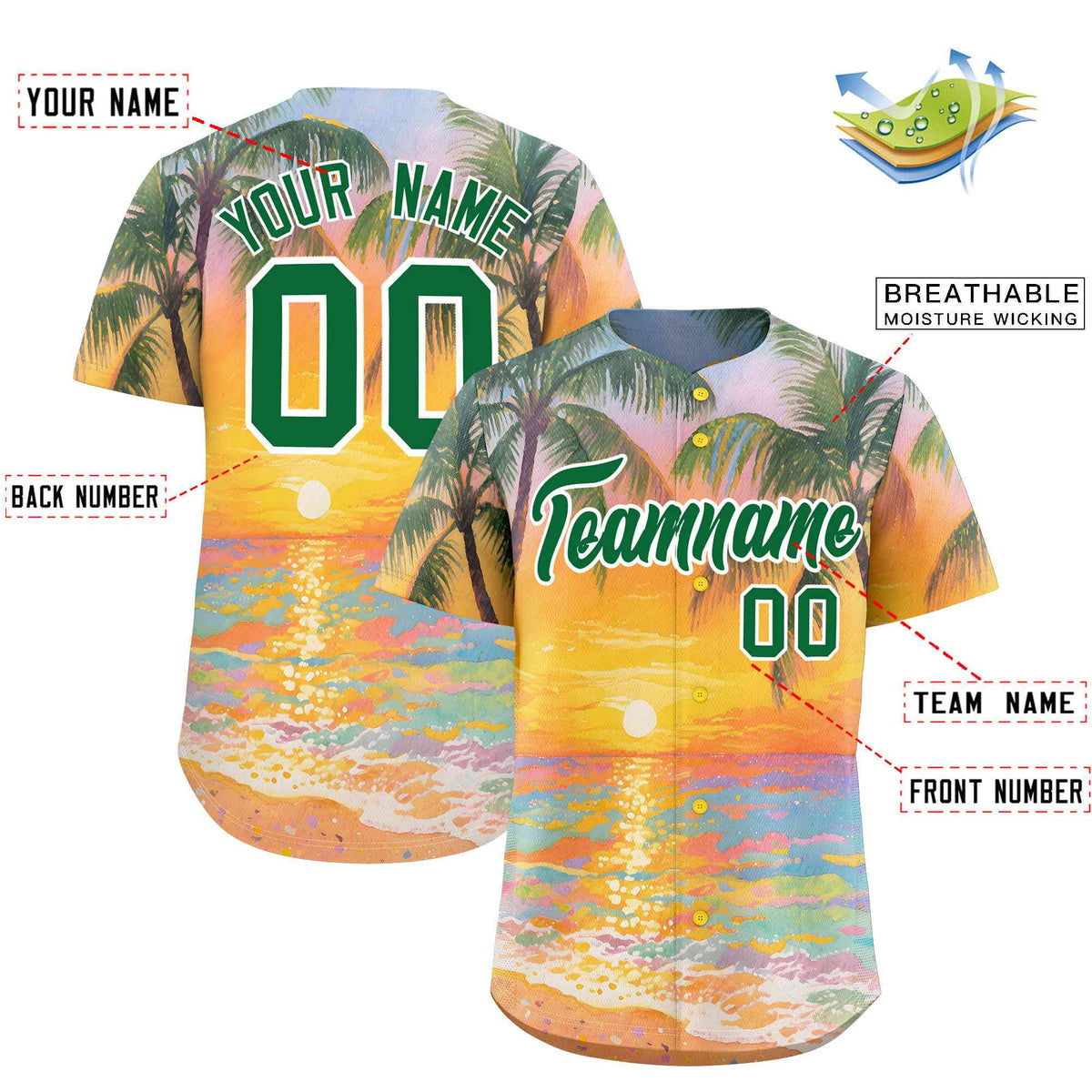 Personalized Multicolor Palm Tree Hawaiian Style Authentic Baseball Jersey