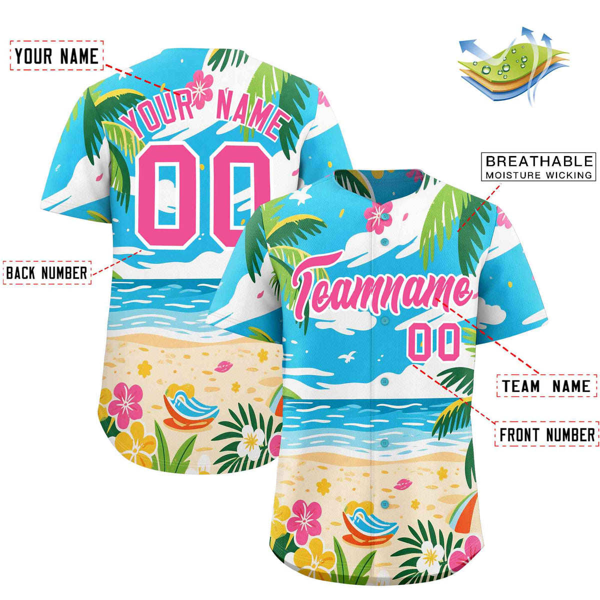 Personalized Multicolor Palm Tree Hawaiian Style Authentic Baseball Jersey