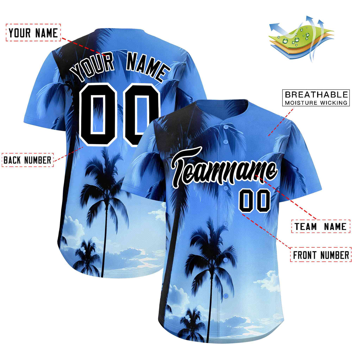 Personalized Multicolor Palm Tree Hawaiian Style Authentic Baseball Jersey