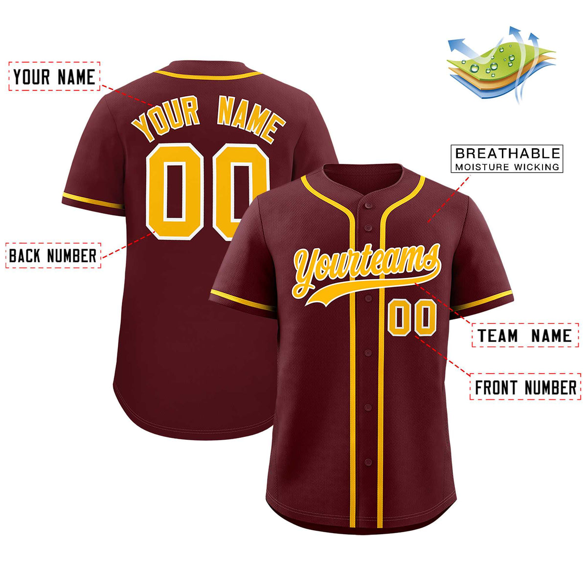 Custom Burgundy Classic Style Authentic Baseball Jersey