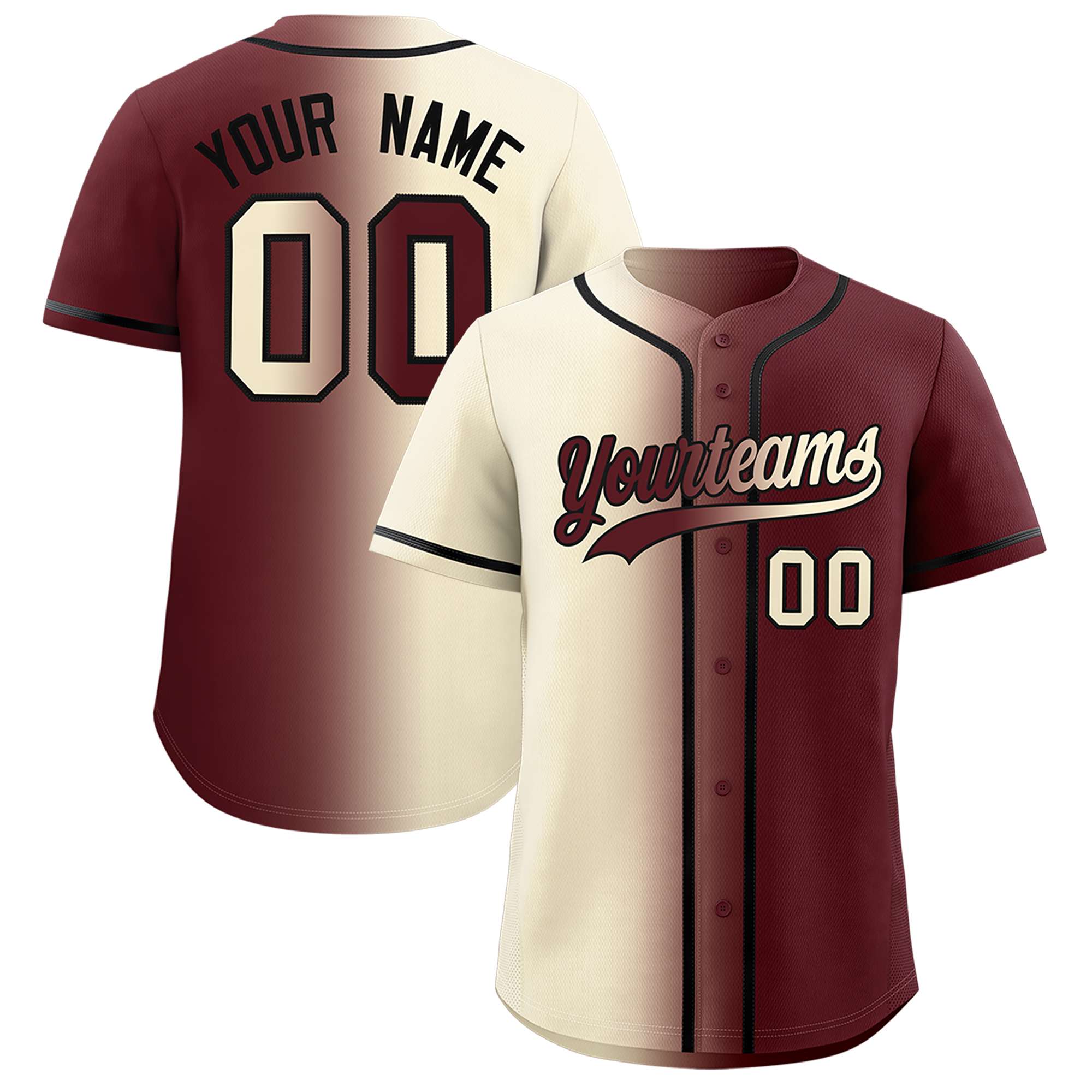 Custom Cream Burgundy Two Tone Gradient Fashion Authentic Baseball Jersey
