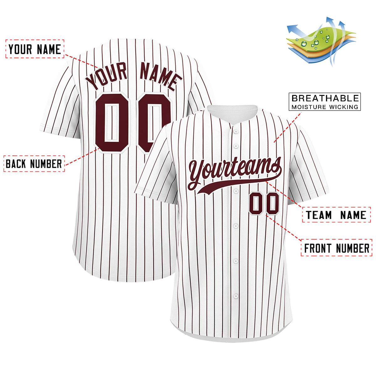 Custom White Burgundy Stripe Fashion Authentic Baseball Jersey