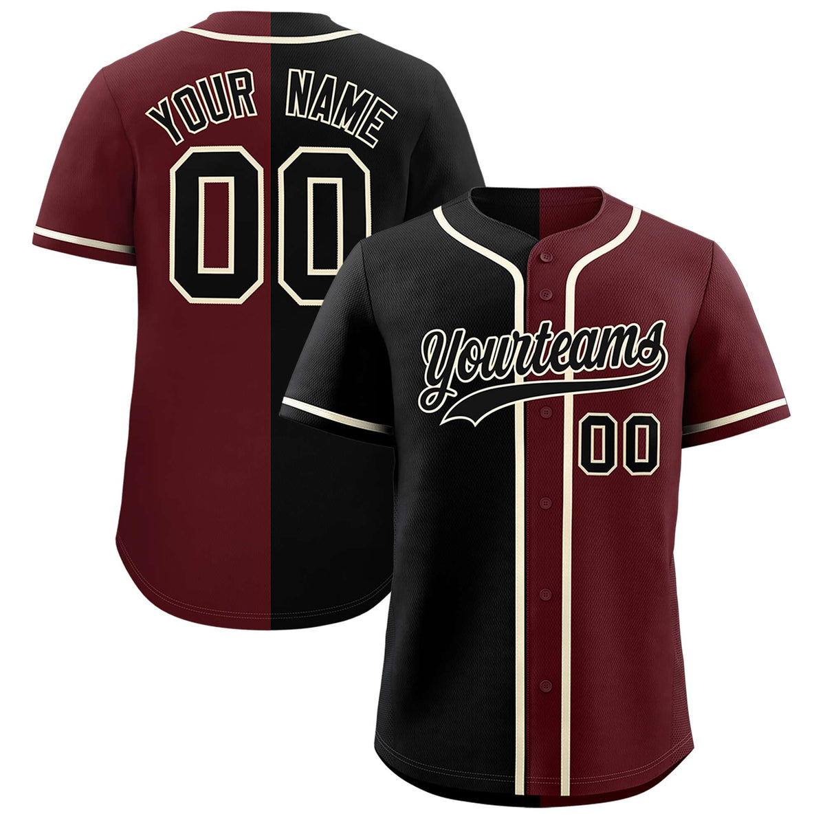 Custom Black Burgundy Two Tone Gradient Fashion Authentic Baseball Jersey