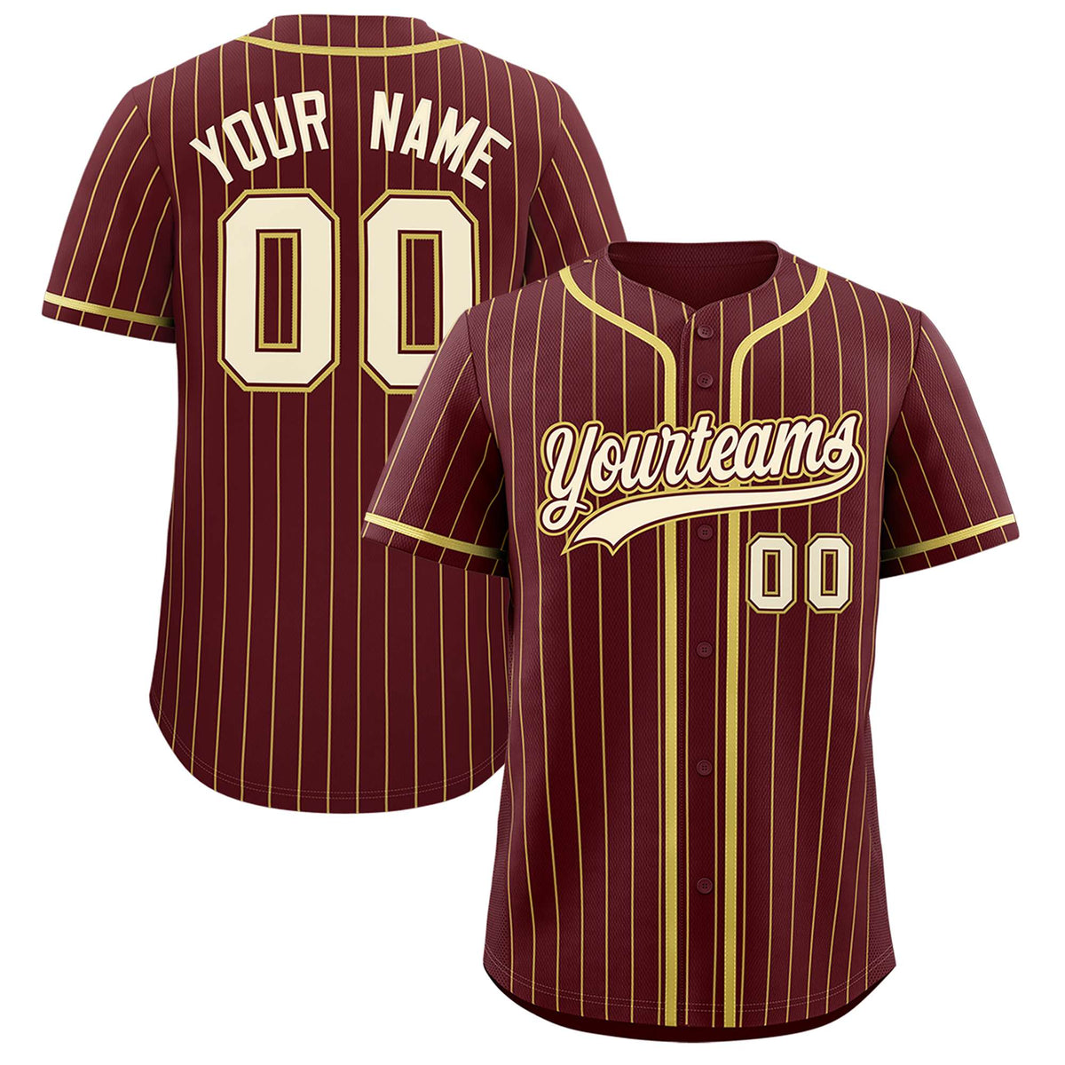 Custom Burgundy Old Gold Stripe Fashion Authentic Baseball Jersey