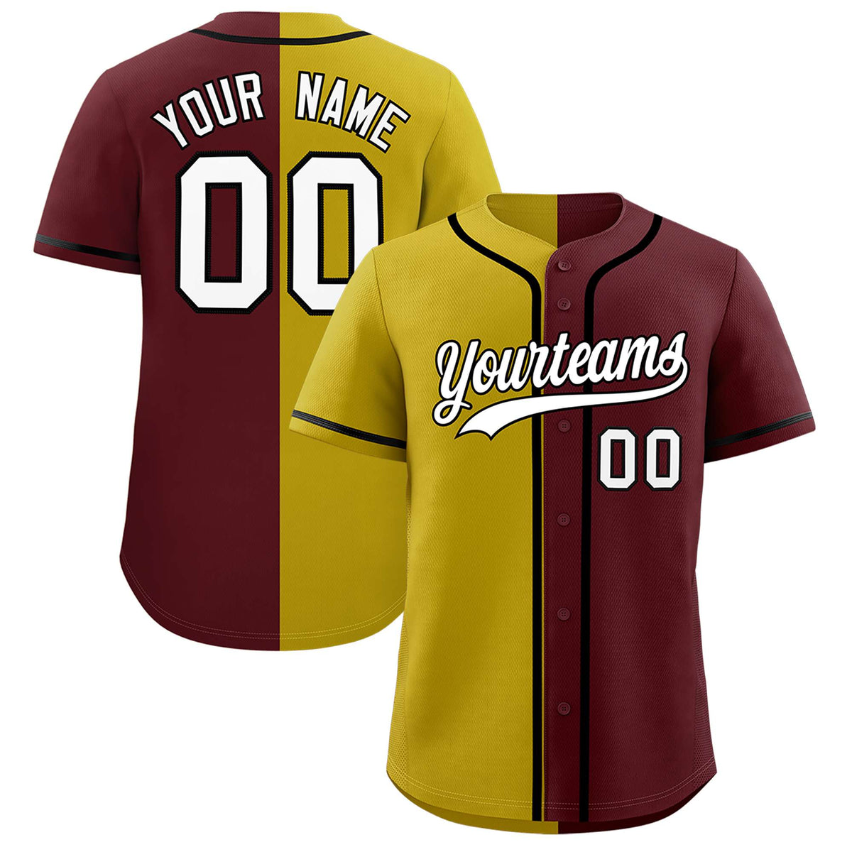 Custom Old Gold Burgundy Split Fashion Authentic Baseball Jersey