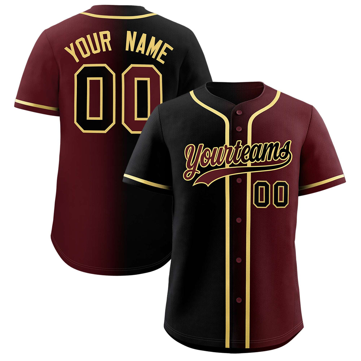 Custom Black Burgundy Two Tone Gradient Fashion Authentic Baseball Jersey