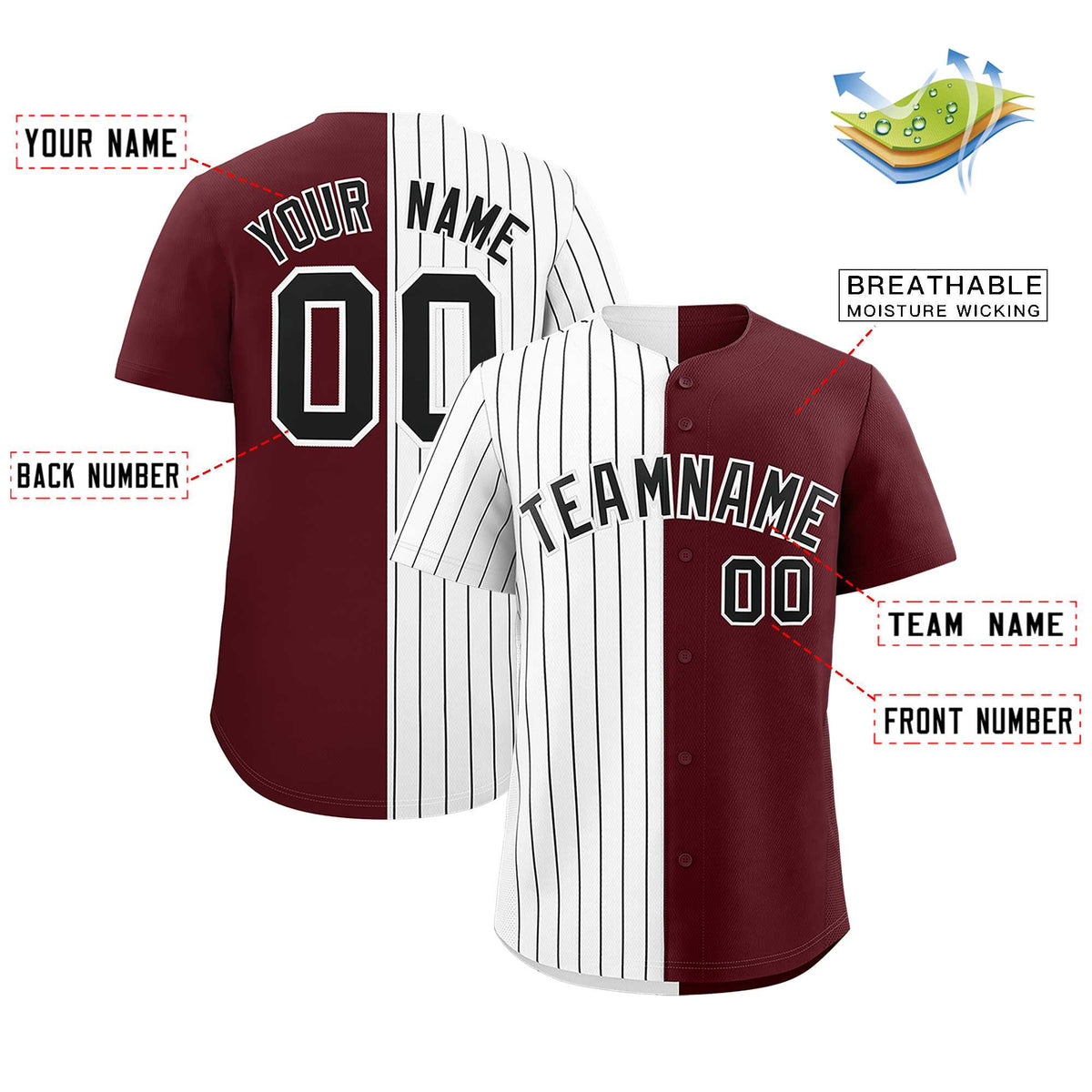 Custom White Burgundy Split Fashion Authentic Baseball Jersey