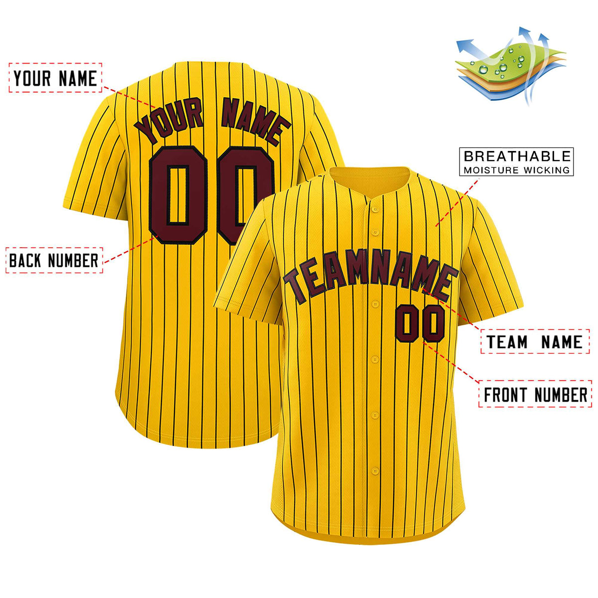 Custom Yellow Black Stripe Fashion Authentic Baseball Jersey