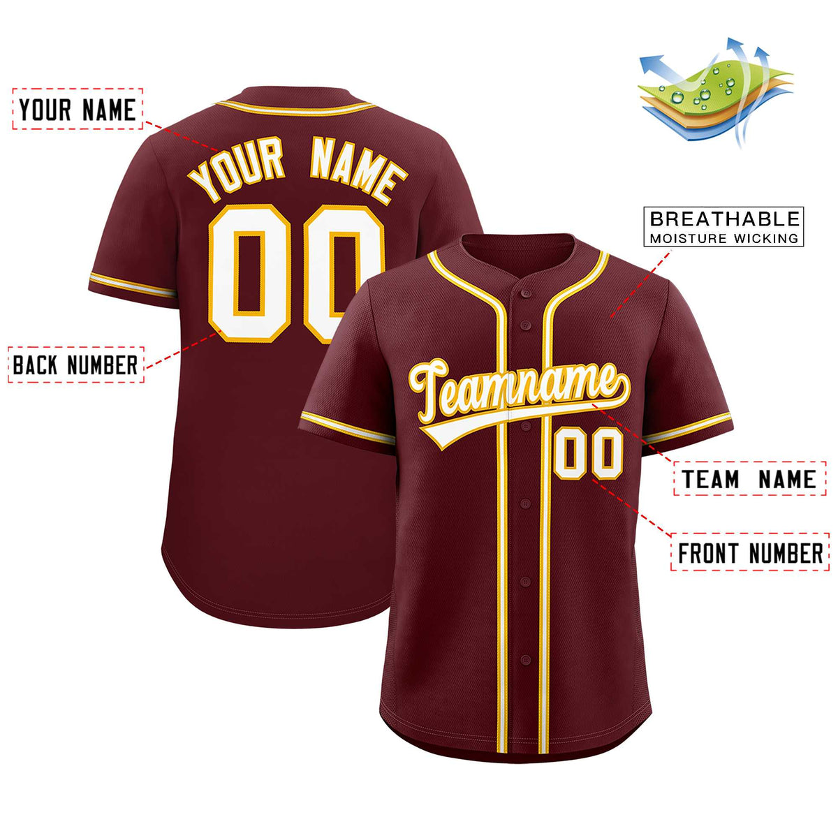 Custom Burgundy Classic Style Authentic Baseball Jersey