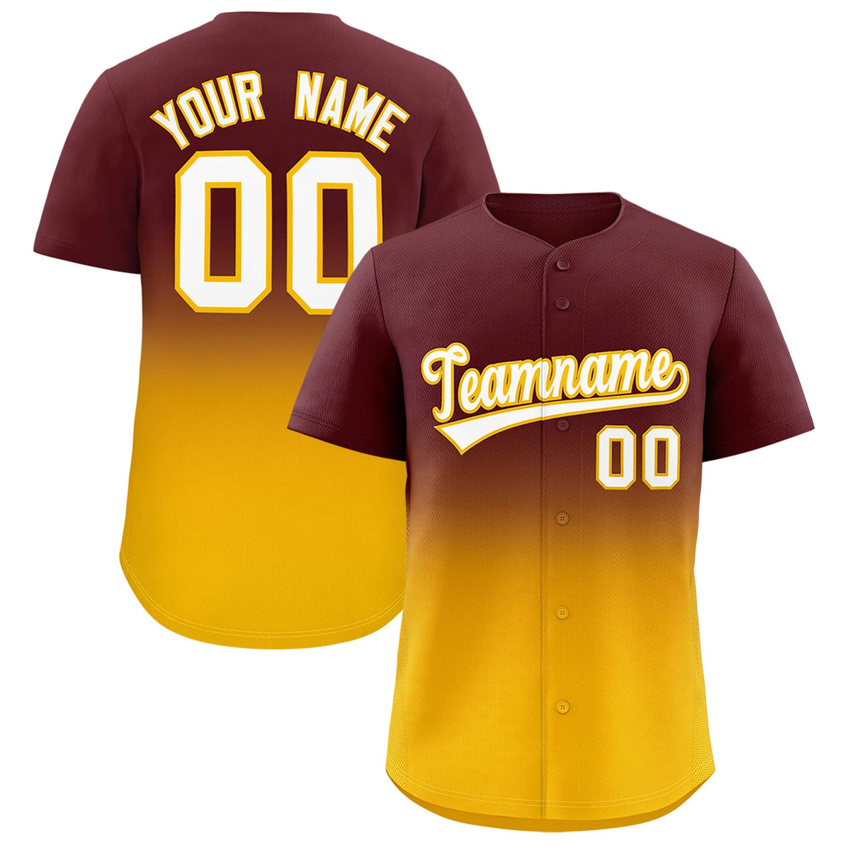 Custom Burgundy Yellow Gradient Fashion Authentic Baseball Jersey