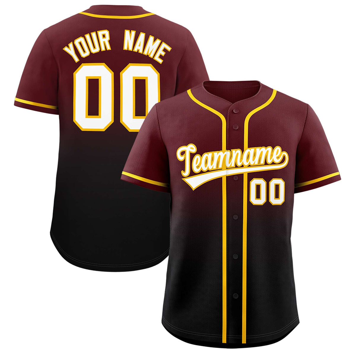 Custom Burgundy Black Gradient Fashion Authentic Baseball Jersey
