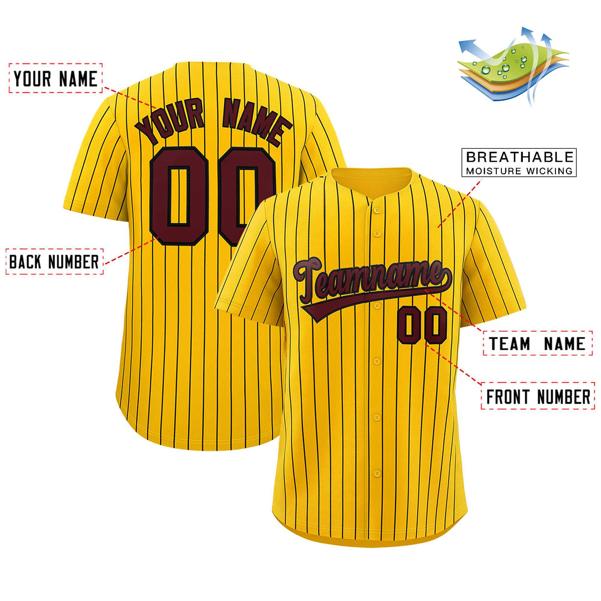 Custom Yellow Black Stripe Fashion Authentic Baseball Jersey