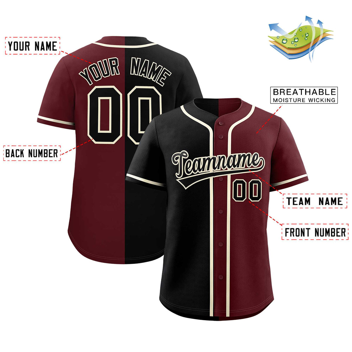 Custom Black Burgundy Two Tone Gradient Fashion Authentic Baseball Jersey