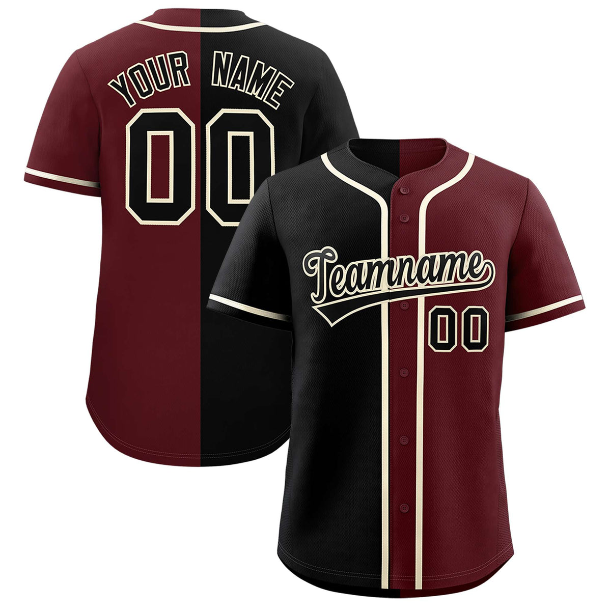 Custom Black Burgundy Two Tone Gradient Fashion Authentic Baseball Jersey
