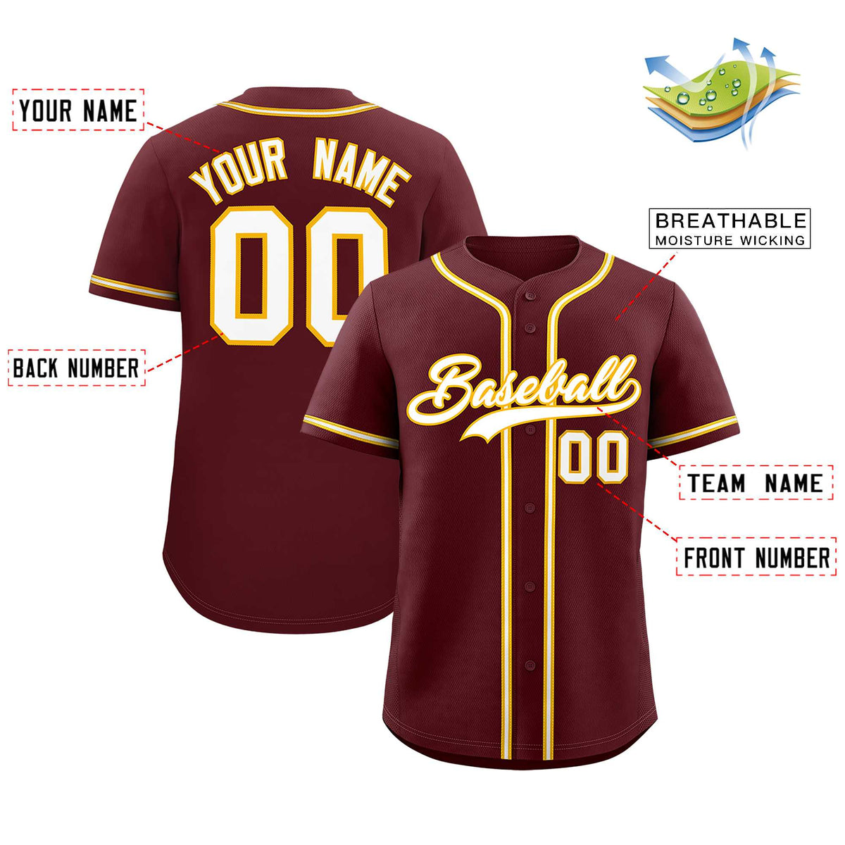 Custom Burgundy Classic Style Authentic Baseball Jersey