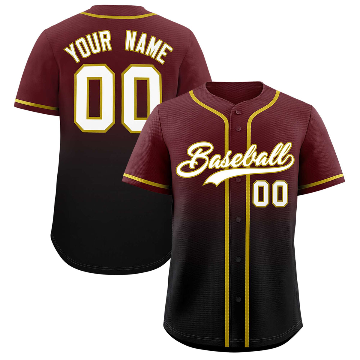 Custom Burgundy Black Gradient Fashion Authentic Baseball Jersey