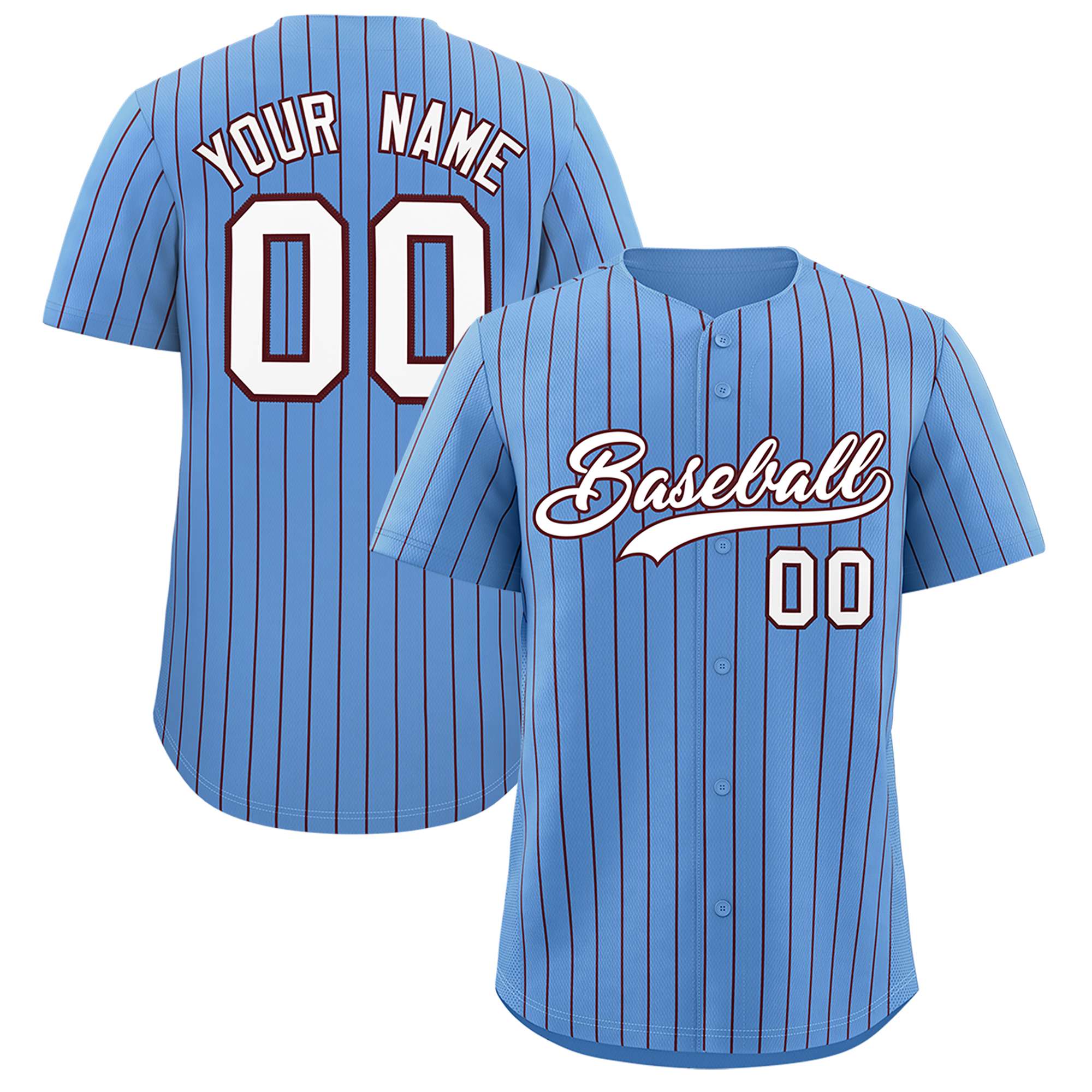 Custom Powder Blue Burgundy Stripe Fashion Authentic Baseball Jersey