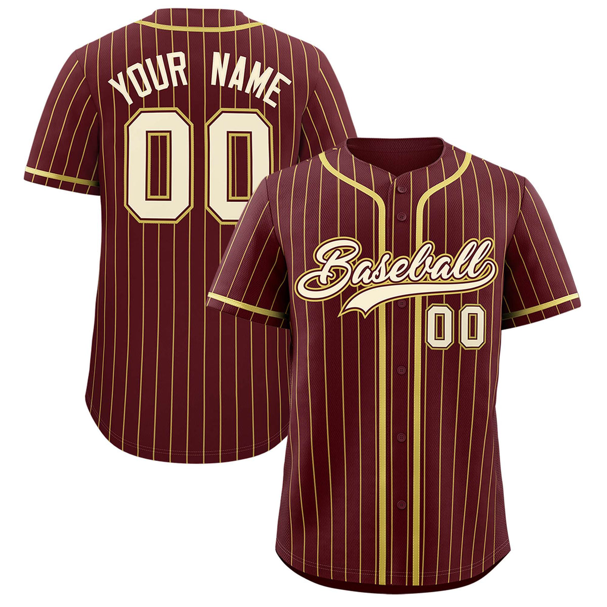 Custom Burgundy Old Gold Stripe Fashion Authentic Baseball Jersey