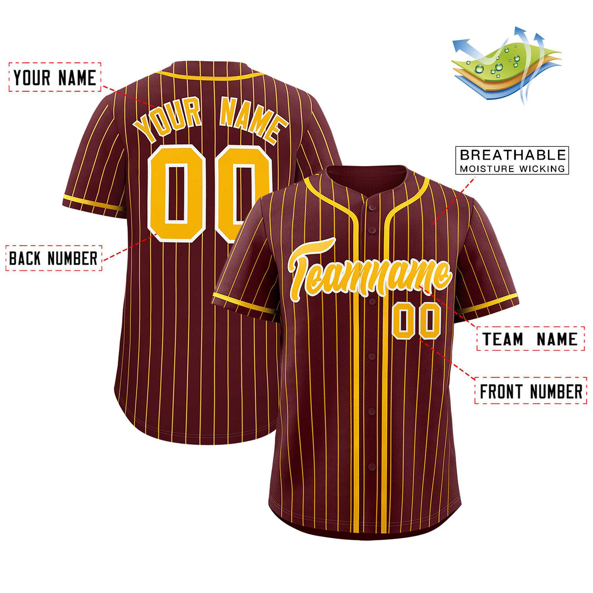Custom Burgundy Yellow Stripe Fashion Authentic Baseball Jersey