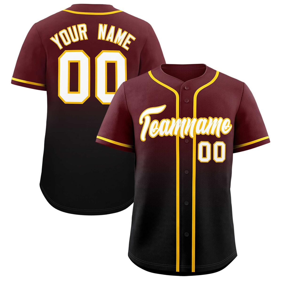 Custom Burgundy Black Gradient Fashion Authentic Baseball Jersey