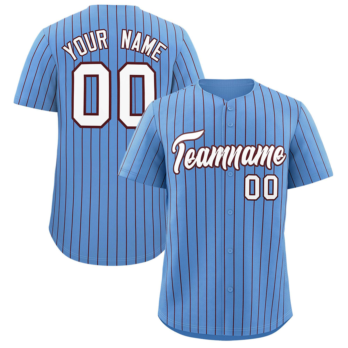 Custom Powder Blue Burgundy Stripe Fashion Authentic Baseball Jersey