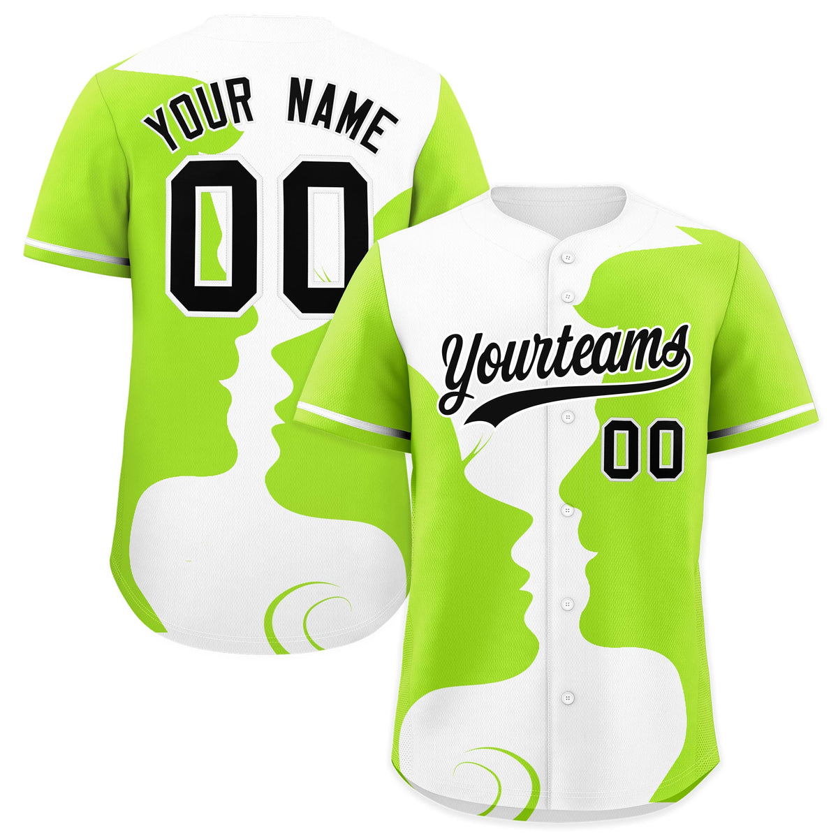 Custom White Neon Green Silhouettes of Loving Couple Valentine's Day Baseball Jersey| KXKSHOP