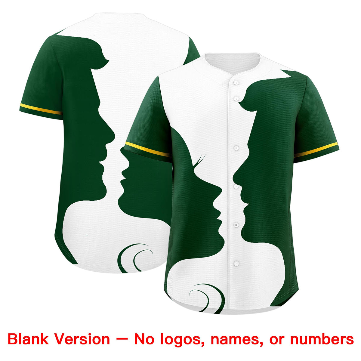 Custom Gold Green White Silhouettes of Loving Couple Valentine's Day Baseball Jersey| KXKSHOP