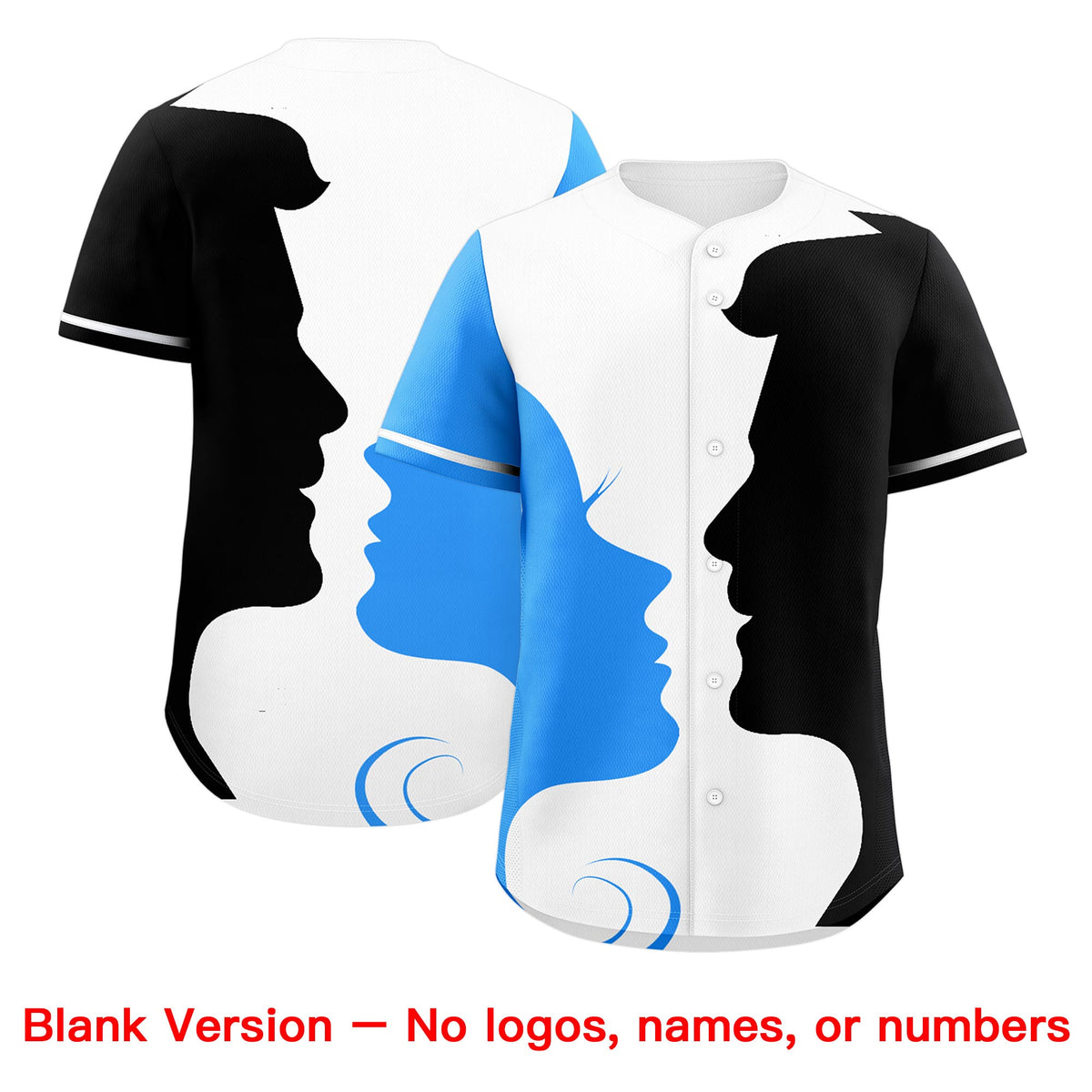 Custom White Powder Blue Navy Silhouettes of Loving Couple Valentine's Day Baseball Jersey| KXKSHOP