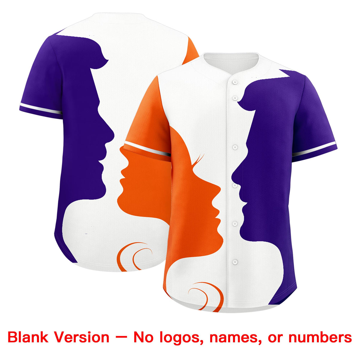 Custom White Orange Purple Silhouettes of Loving Couple Valentine's Day Baseball Jersey| KXKSHOP