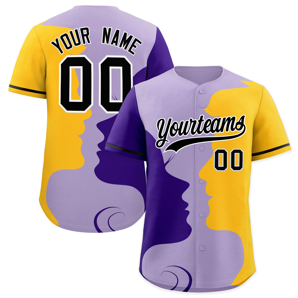 Custom Purple Gold Black Silhouettes of Loving Couple Valentine's Day Baseball Jersey| KXKSHOP