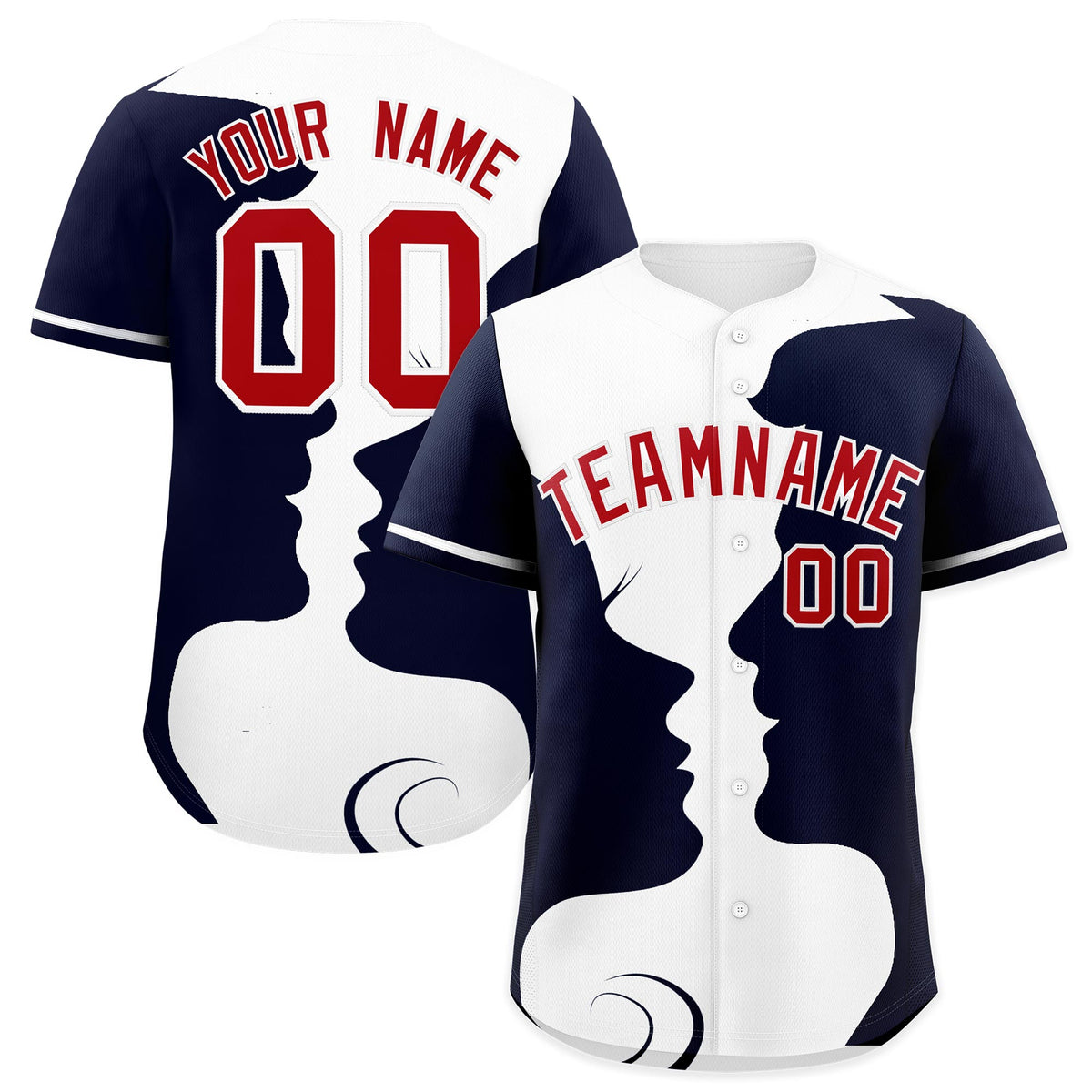 Custom White Navy Silhouettes of Loving Couple Valentine's Day Baseball Jersey| KXKSHOP
