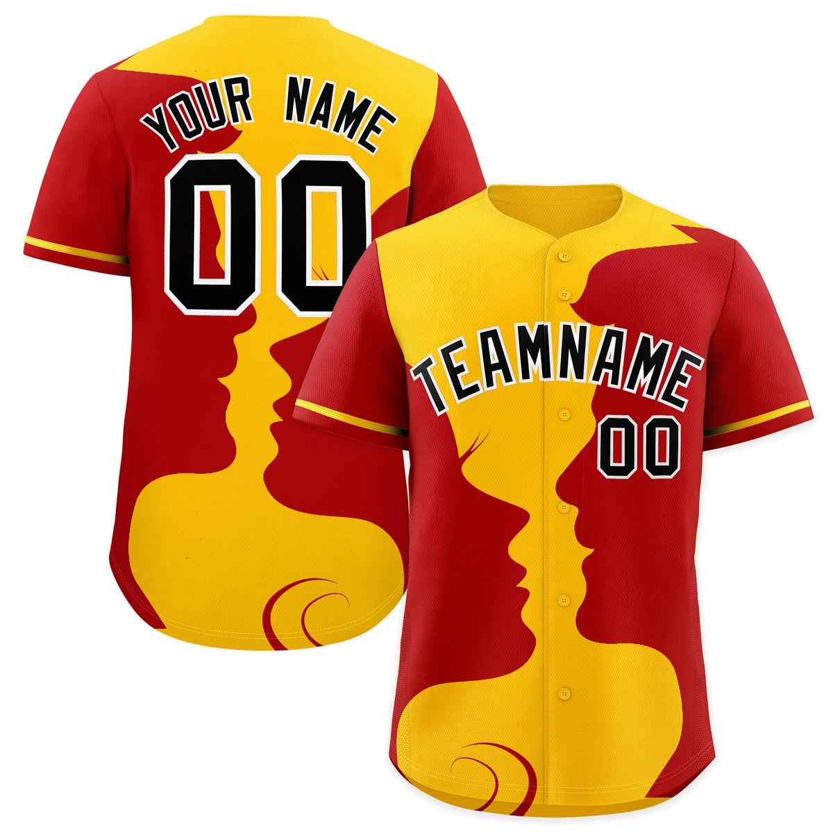 Custom Gold Red Silhouettes of Loving Couple Valentine's Day Baseball Jersey| KXKSHOP