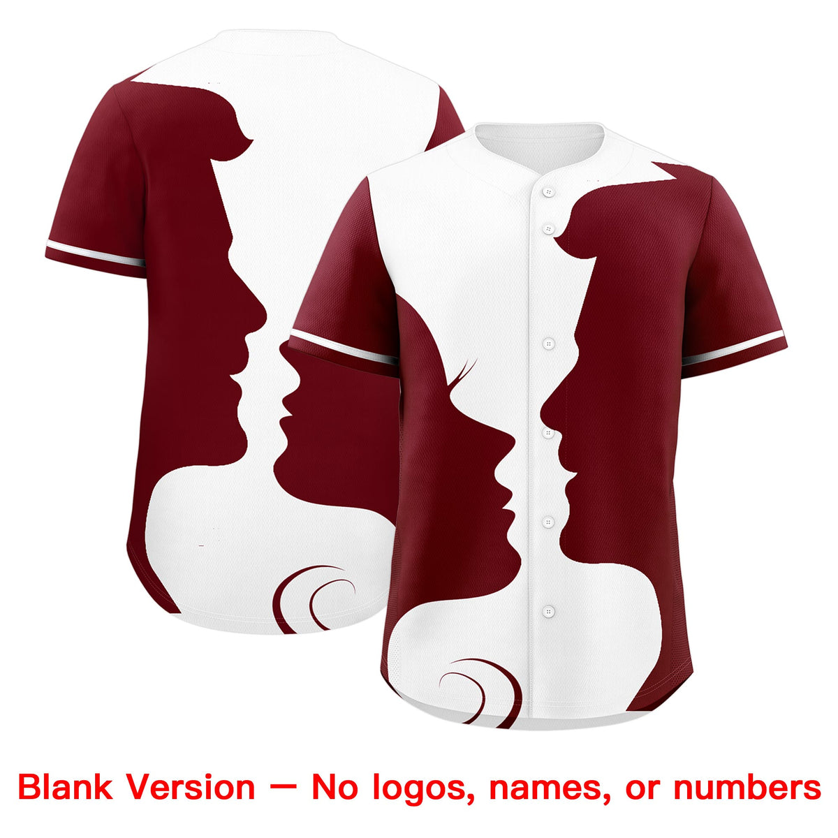 Custom White Crimson Silhouettes of Loving Couple Valentine's Day Baseball Jersey| KXKSHOP