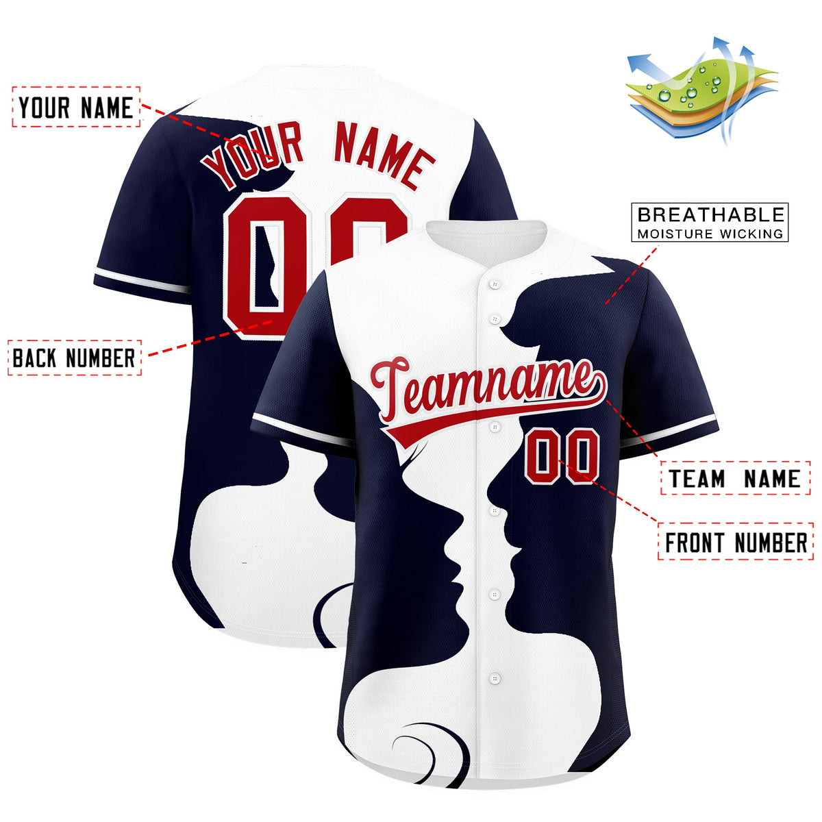 Custom White Navy Silhouettes of Loving Couple Valentine's Day Baseball Jersey| KXKSHOP