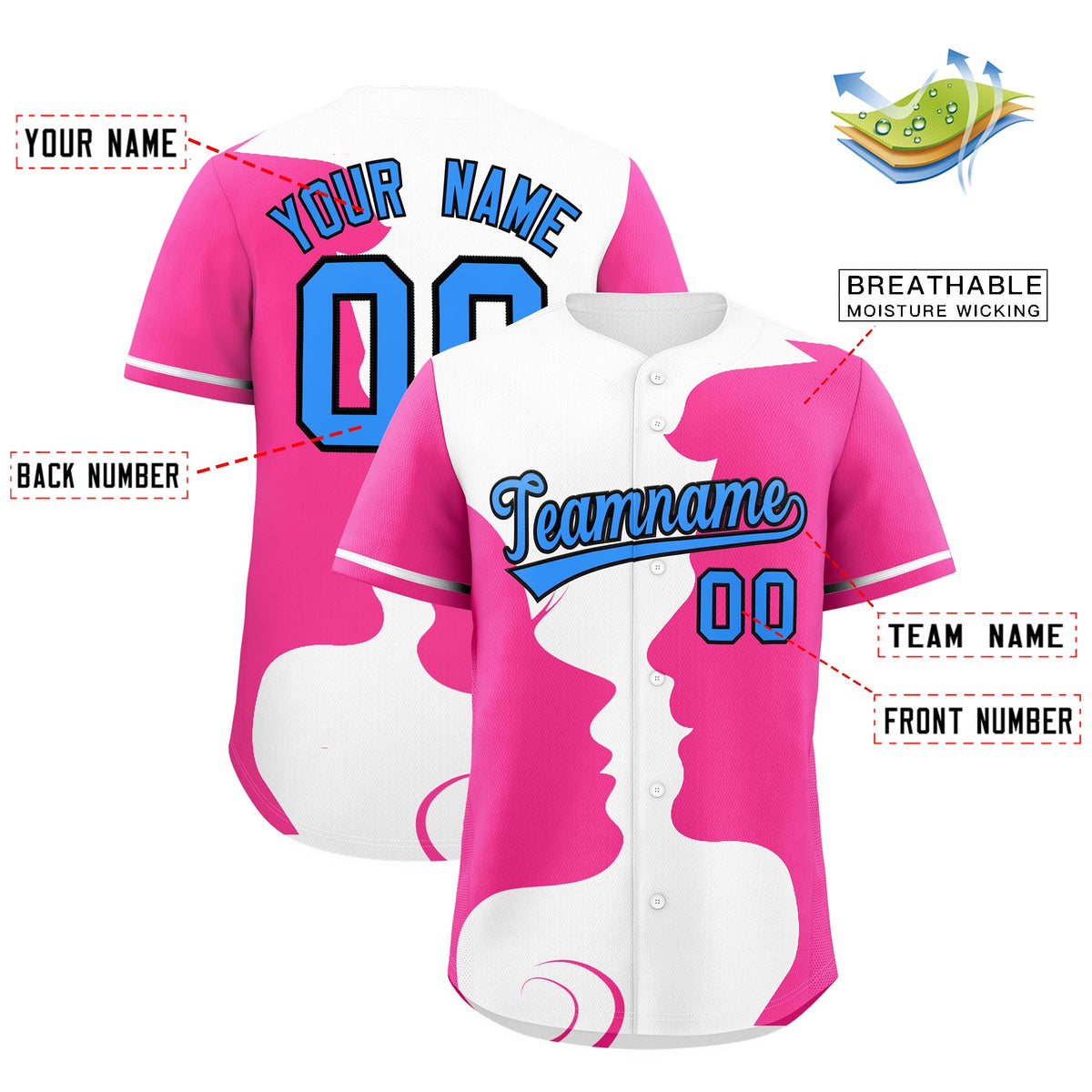 Custom White Pink Silhouettes of Loving Couple Valentine's Day Baseball Jersey| KXKSHOP