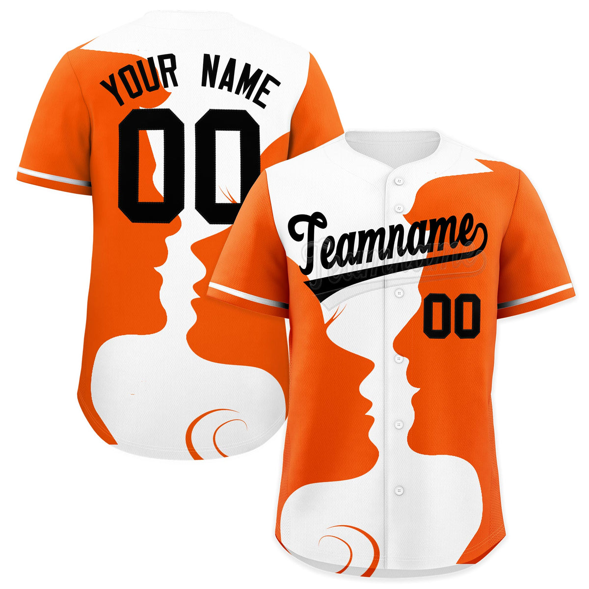 Custom White Orange Silhouettes of Loving Couple Valentine's Day Baseball Jersey| KXKSHOP