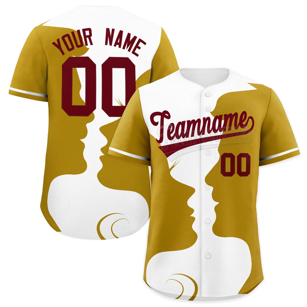Custom White Old Gold Silhouettes of Loving Couple Valentine's Day Baseball Jersey| KXKSHOP