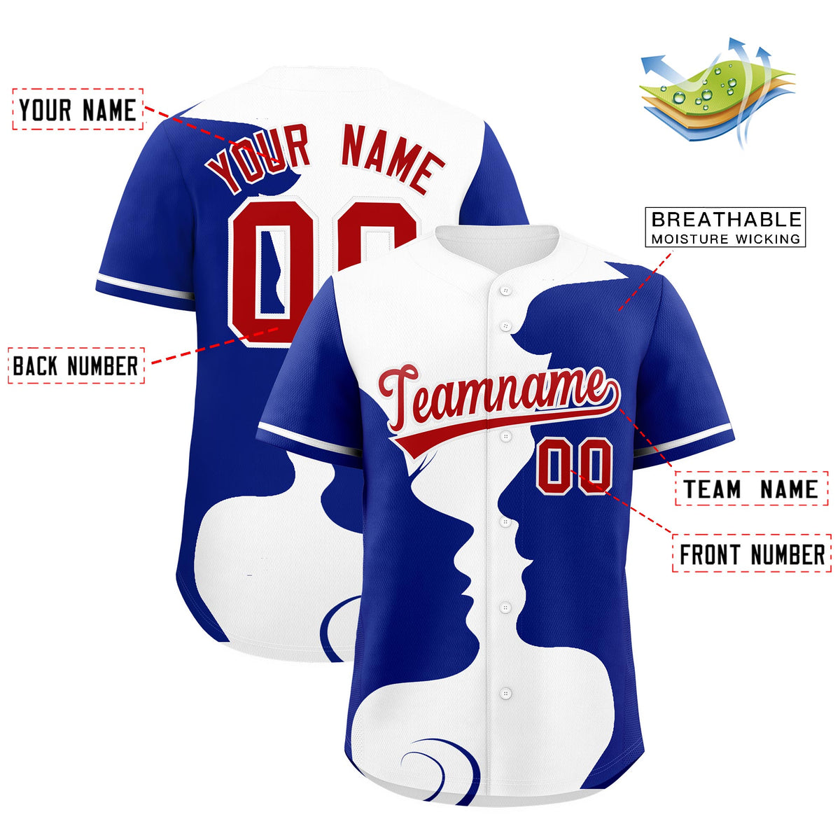 Custom White Royal Silhouettes of Loving Couple Valentine's Day Baseball Jersey| KXKSHOP