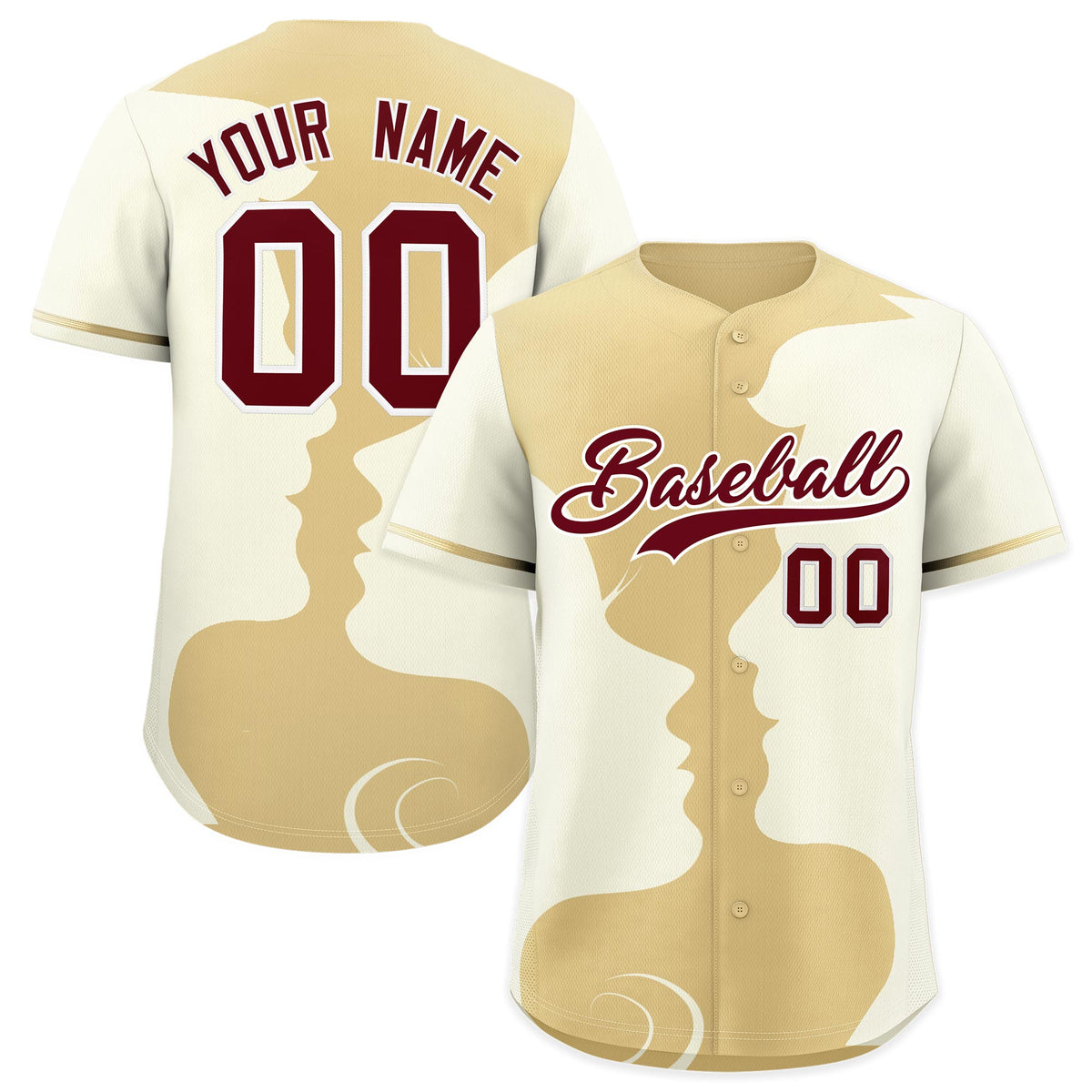 Custom Khaki Cream Silhouettes of Loving Couple Valentine's Day Baseball Jersey| KXKSHOP