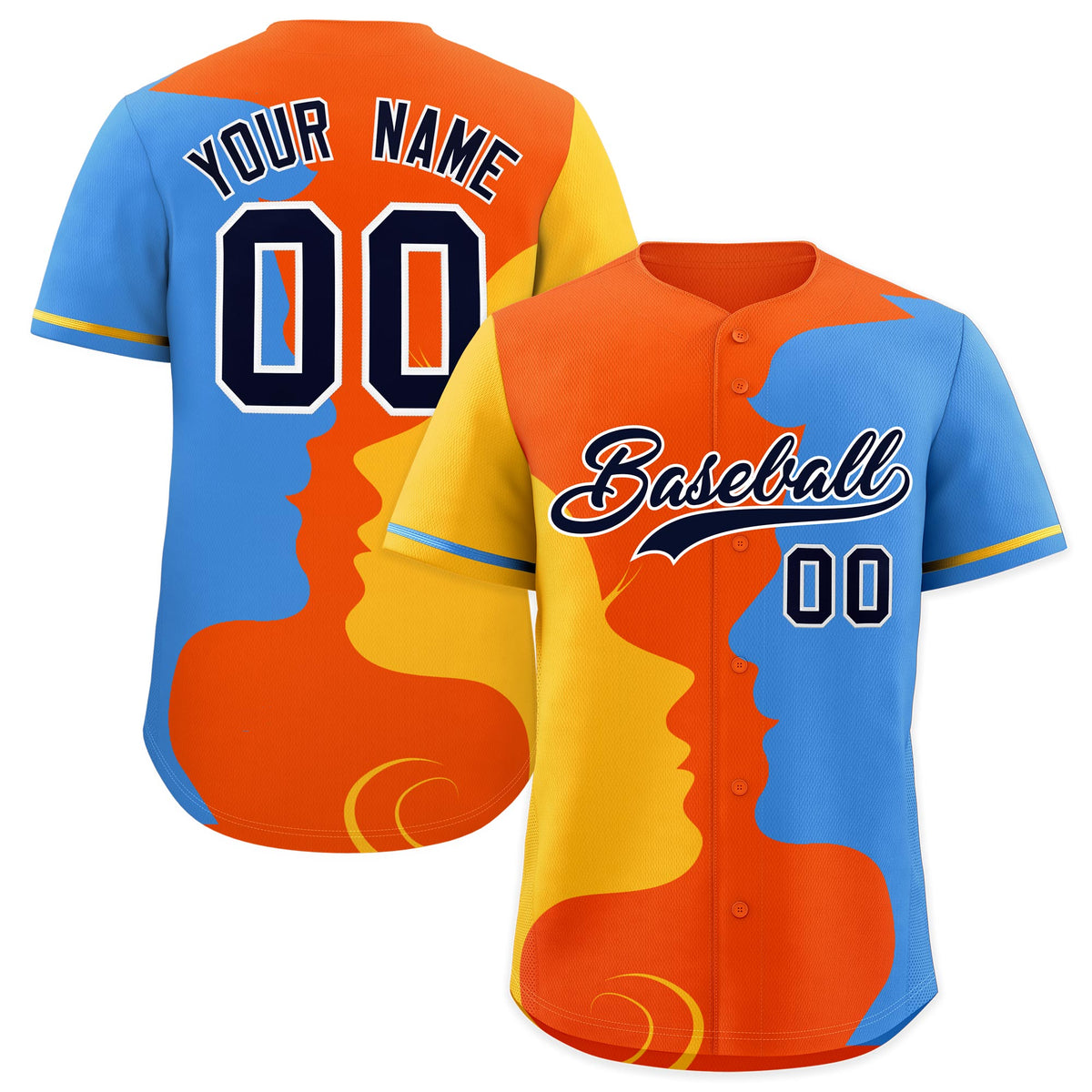Custom Powder Blue Gold Silhouettes of Loving Couple Valentine's Day Baseball Jersey| KXKSHOP
