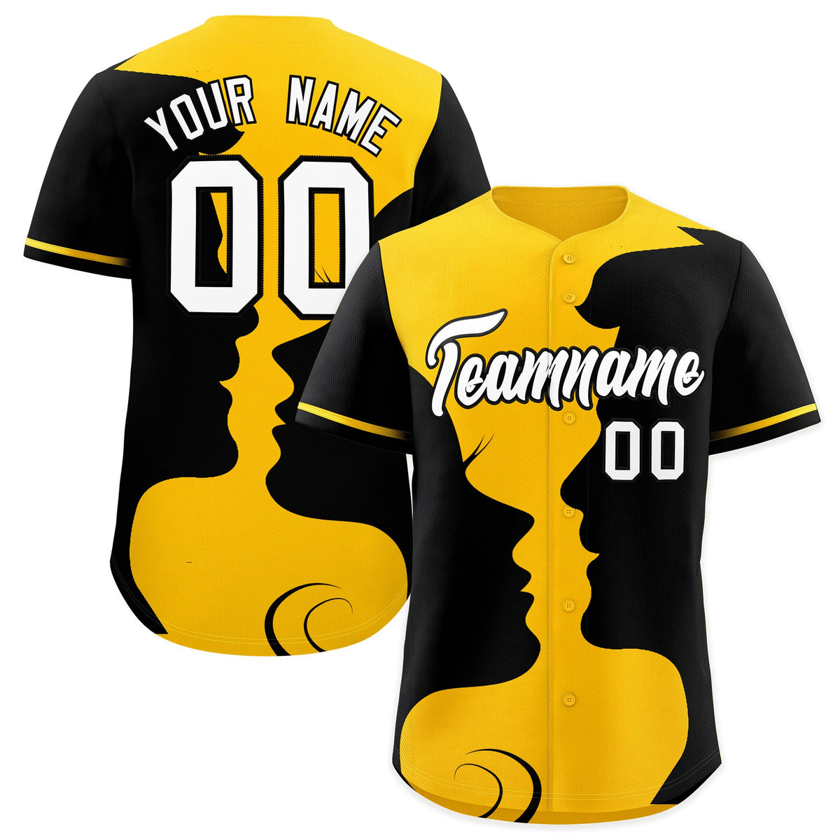 Custom Gold Black Silhouettes of Loving Couple Valentine's Day Baseball Jersey| KXKSHOP