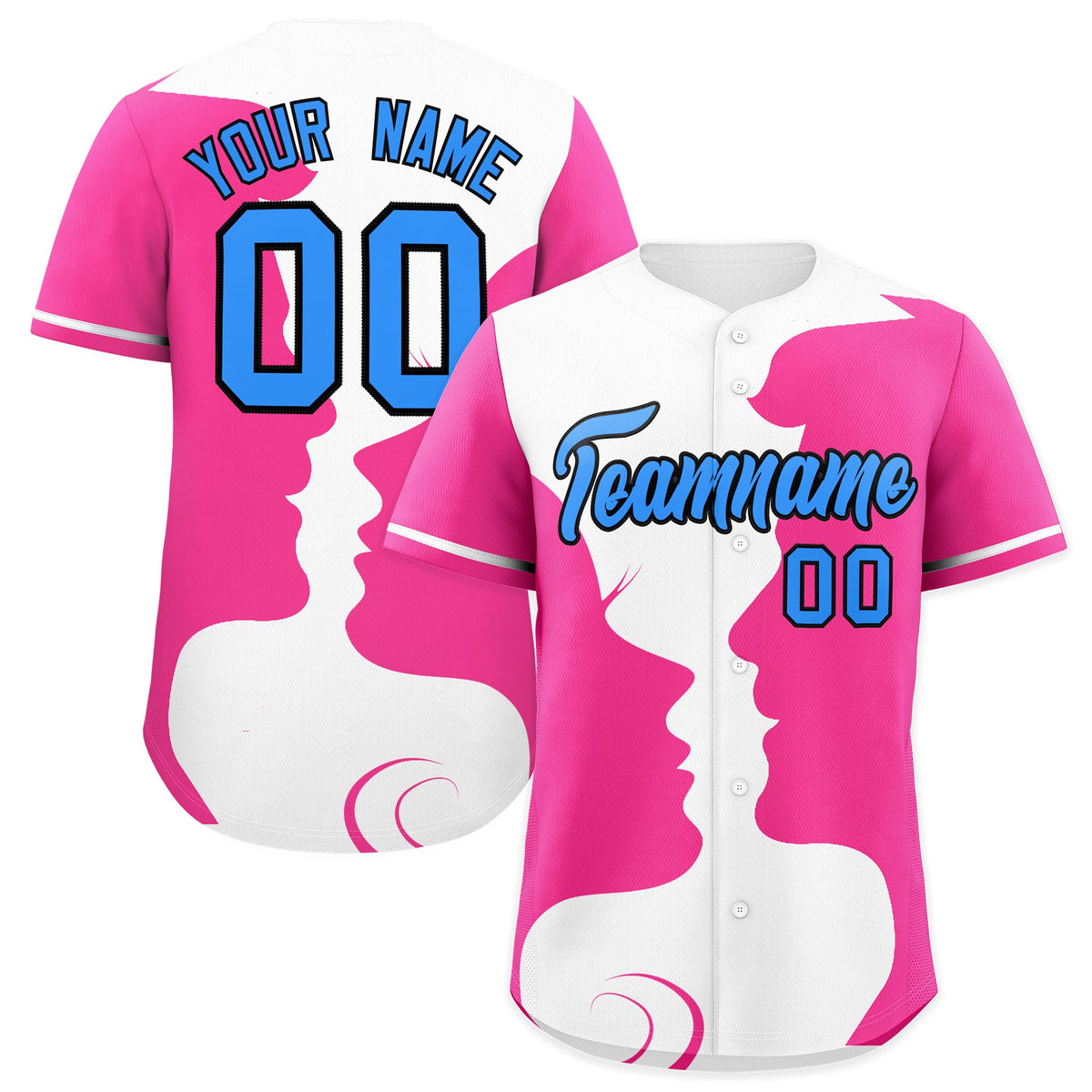 Custom White Pink Silhouettes of Loving Couple Valentine's Day Baseball Jersey| KXKSHOP