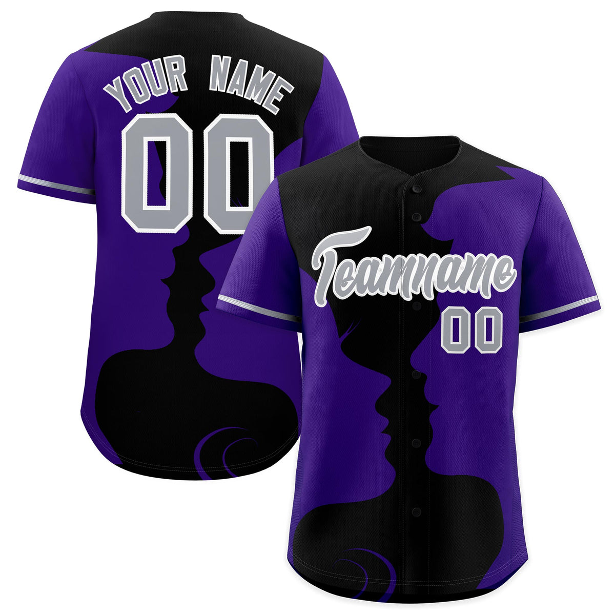 Custom Black Purple Silhouettes of Loving Couple Valentine's Day Baseball Jersey| KXKSHOP