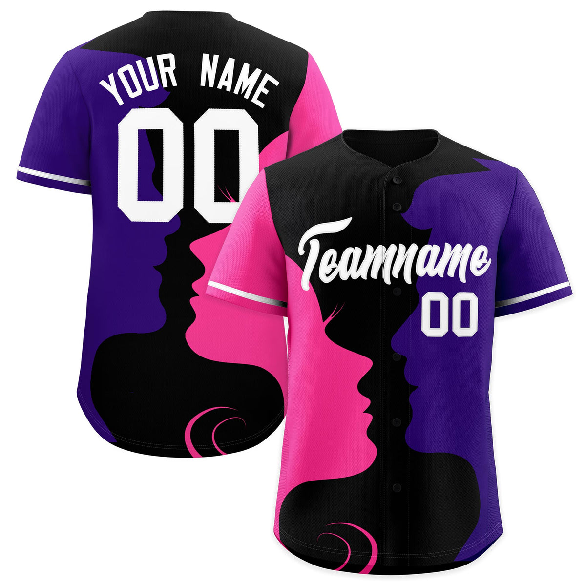 Custom White Pink Purple Silhouettes of Loving Couple Valentine's Day Baseball Jersey| KXKSHOP