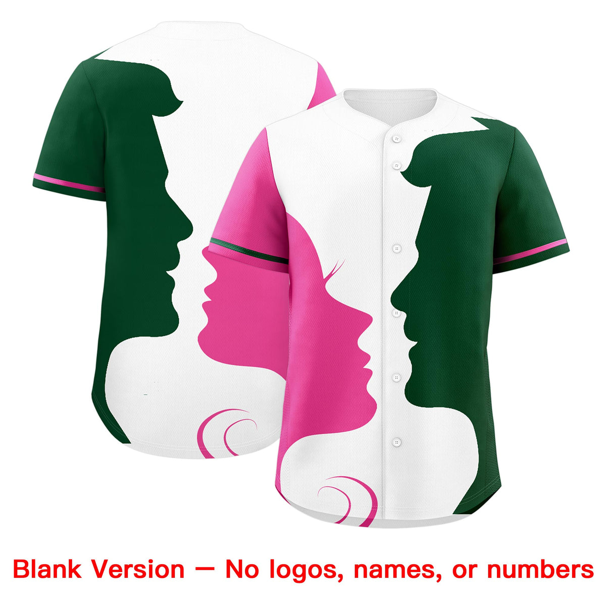 Custom Green Pink White Silhouettes of Loving Couple Valentine's Day Baseball Jersey| KXKSHOP