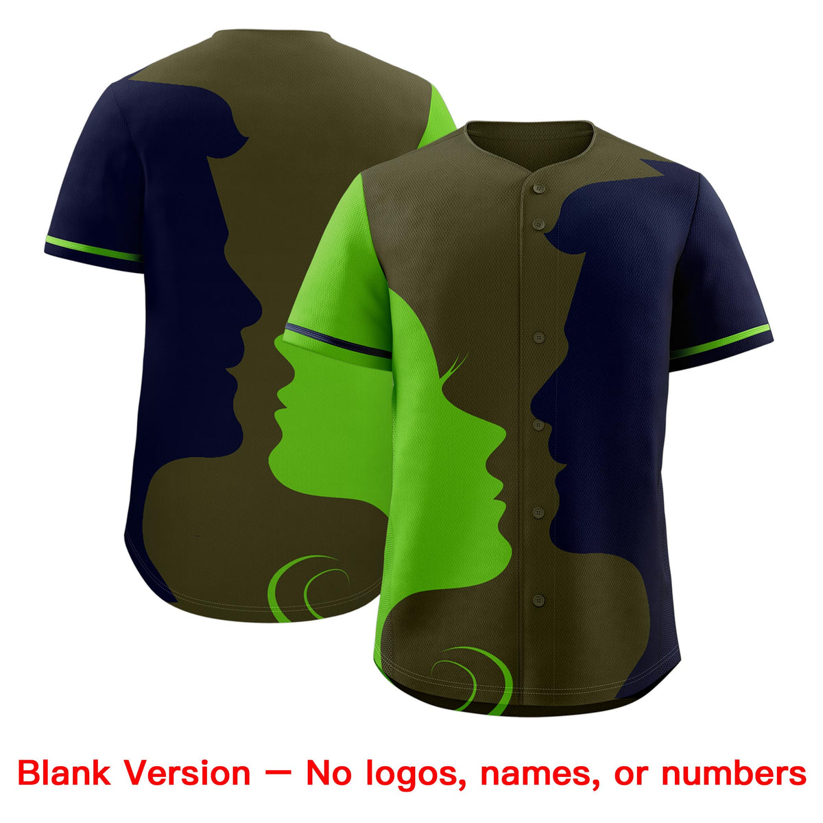 Custom Green Navy Silhouettes of Loving Couple Valentine's Day Baseball Jersey| KXKSHOP