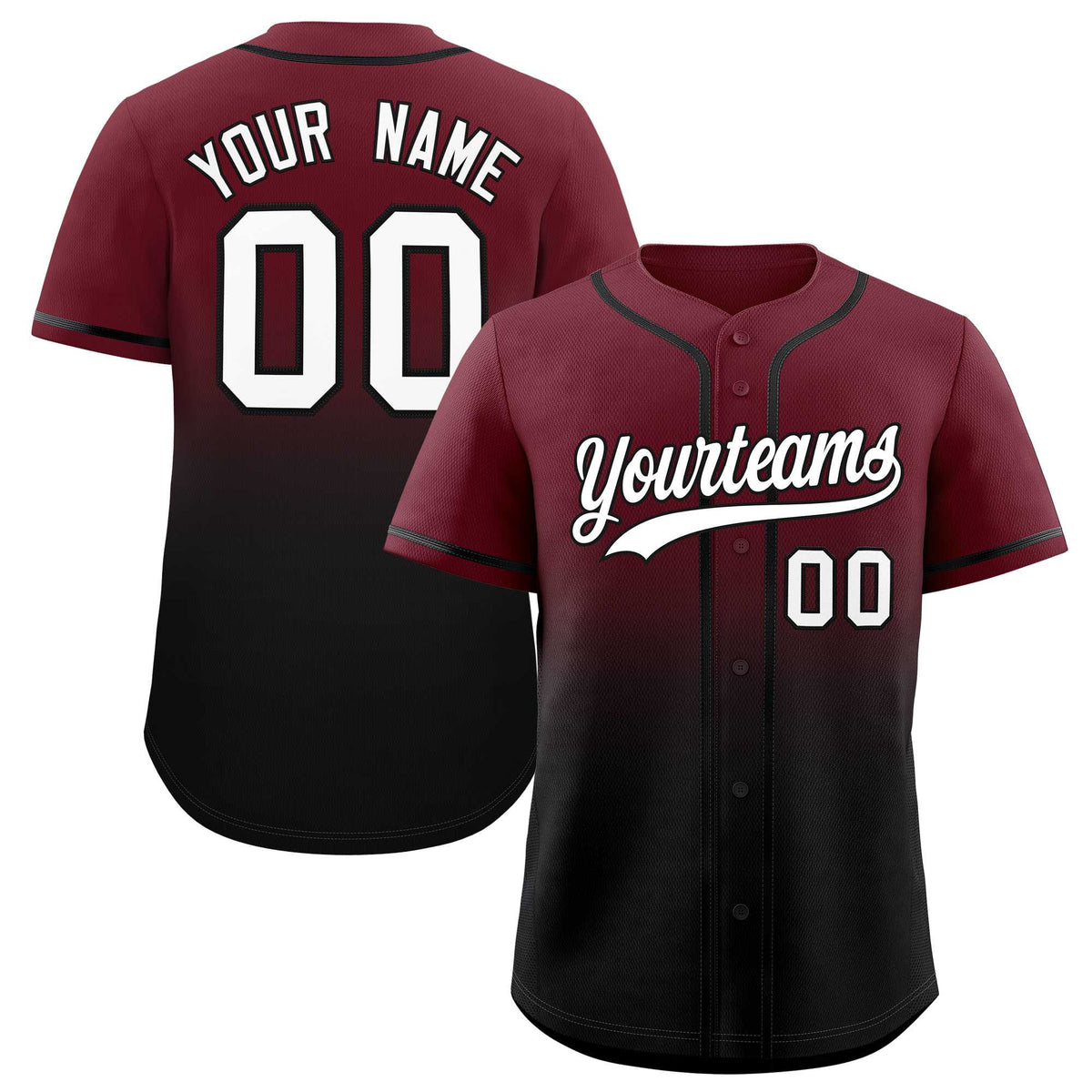 Custom Maroon Black Gradient Fashion Authentic Baseball Jersey
