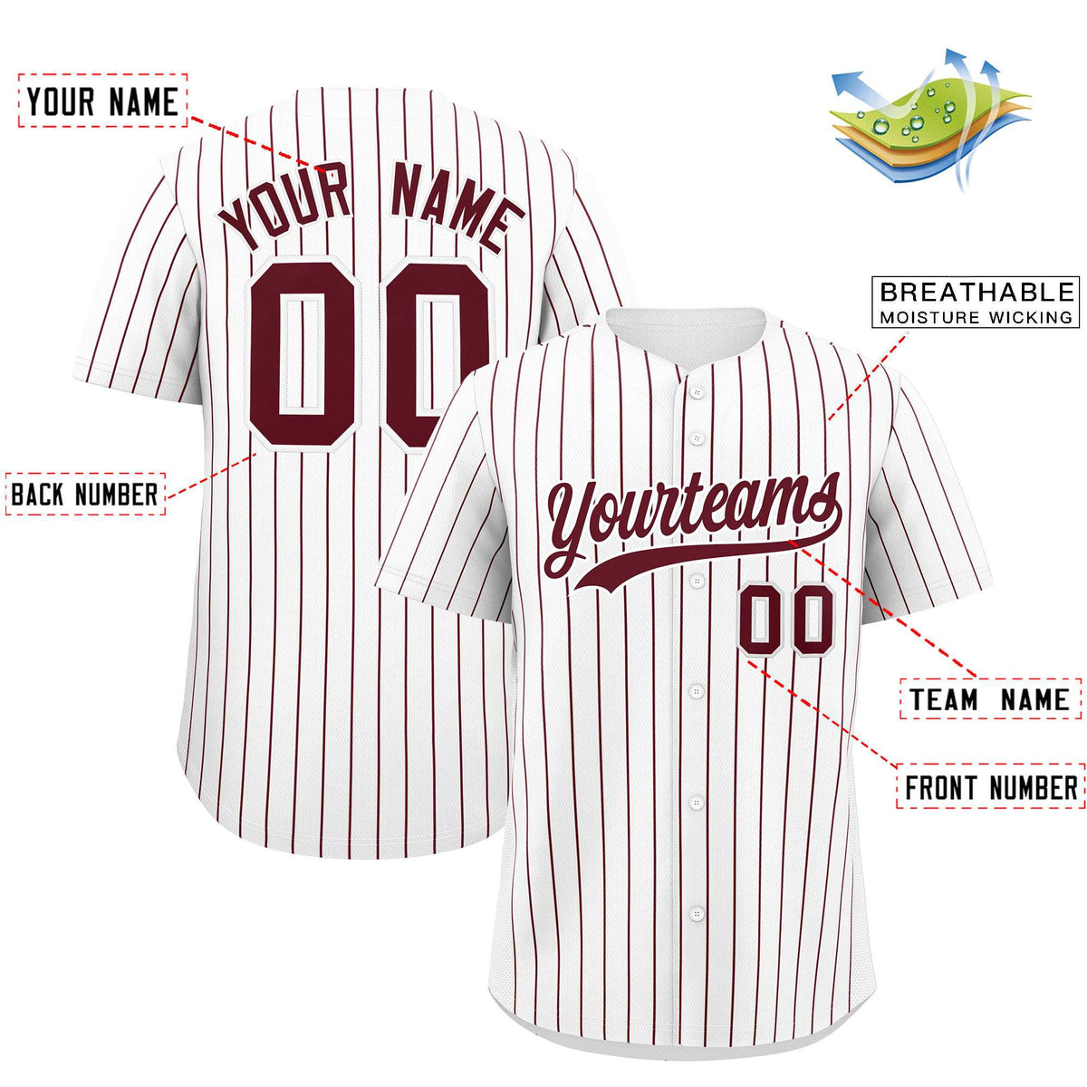 Custom White Maroon Stripe Fashion Authentic Baseball Jersey